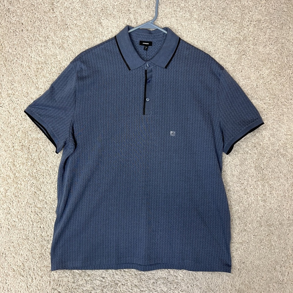 Express Polo Shirt Mens XL Blue Collared Preppy Travel Vacation Casual NWT